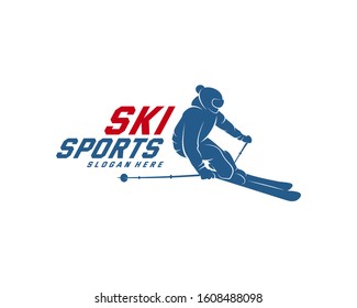 Silhouette Ski logo design Vector, Winter sports, Snowboarder, skier player.