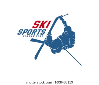 Silhouette Ski logo design Vector, Winter sports, Snowboarder, skier player.