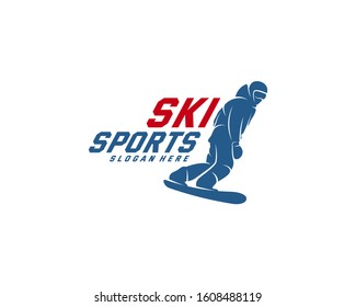 Silhouette Ski logo design Vector, Winter sports, Snowboarder, skier player.