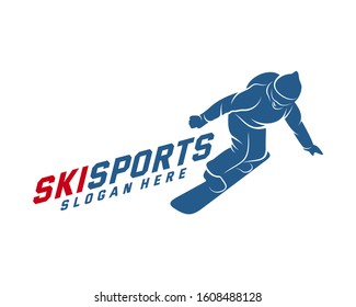 Silhouette Ski logo design Vector, Winter sports, Snowboarder, skier player.