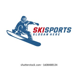 Silhouette Ski logo design Vector, Winter sports, Snowboarder, skier player.