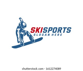 Silhouette Ski logo design Vector, Winter sports, Snowboarder, skier player.