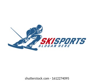Silhouette Ski logo design Vector, Winter sports, Snowboarder, skier player.