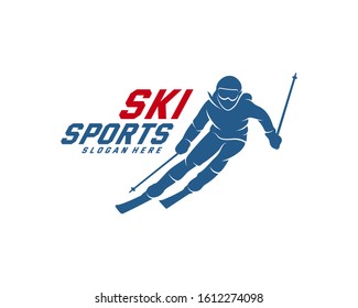 Silhouette Ski logo design Vector, Winter sports, Snowboarder, skier player.