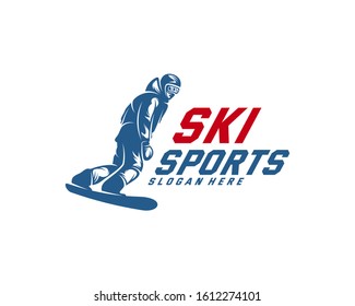 Silhouette Ski logo design Vector, Winter sports, Snowboarder, skier player.