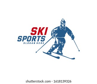 Silhouette Ski logo design Vector, Winter sports, Snowboarder, skier player.