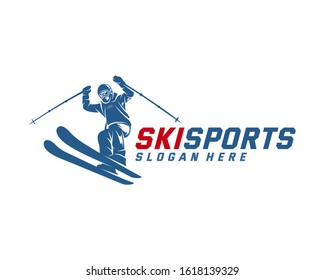 Silhouette Ski logo design Vector, Winter sports, Snowboarder, skier player.