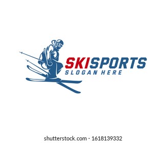 Silhouette Ski logo design Vector, Winter sports, Snowboarder, skier player.