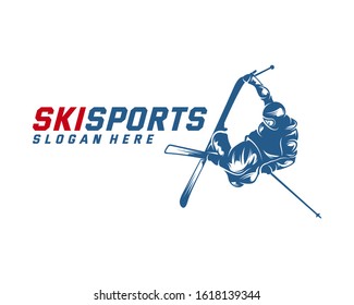 Silhouette Ski logo design Vector, Winter sports, Snowboarder, skier player.