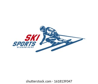 Silhouette Ski logo design Vector, Winter sports, Snowboarder, skier player.