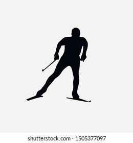 Silhouette Skier athlete isolated on white background black icon