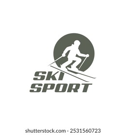 Silhouette of Skier Gliding Down the Slope in Minimalist Design Vector Logo Illustration