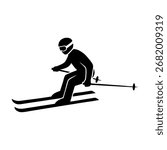 Silhouette of a Skier Speeding Down the Slope, Experiencing Winter Sports