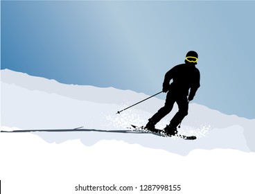 Silhouette of skiing young man