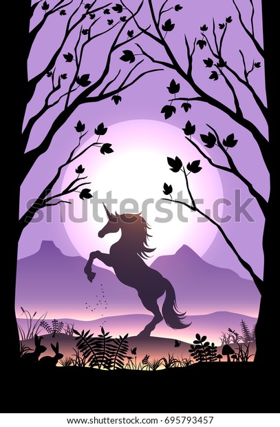 Silhouette Skittish Unicorn Forest Vector Illustration Stock Vector ...