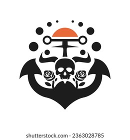 Silhouette skull with anchor concept design