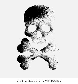 Silhouette of skull with black ink blots. eps10