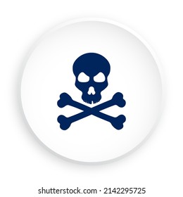 Silhouette of skull and bones, danger icon in neomorphism style for mobile app. Button for mobile application or web. Vector on white background