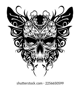 Silhouette Skull Butterfly Lineart Outline Drawing