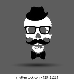 Silhouette of the skull in different images. Closed skull vector.