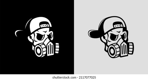 Silhouette of skull head in a hat wearing a mask,suitable for team logo, identity, community or graphic needs etc.