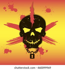 Silhouette of a skull with a mohawk and a lock on the neck. Vector art. Vector illustration 