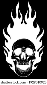silhouette Skull on Fire with Flames Vector Illustration