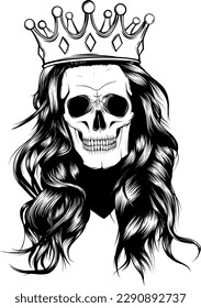 silhouette Skull Queen Line Art Vector Logo de diseño Ilustración