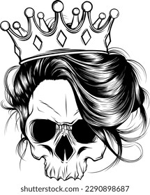 silhouette Skull Queen Line Art Vector Logo Design Illustration