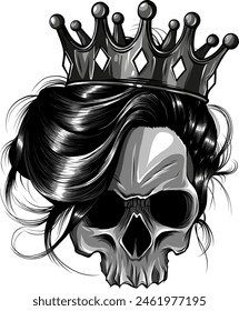 silhouette Skull Queen Line Art Vector Logo Design Illustration