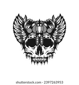 Silhouette skull with tattoo design vector