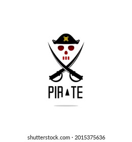 silhouette of a skull and two swords on a white background