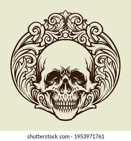 Silhouette Skull Vintage Ornaments illustrations for your work Logo, mascot merchandise t-shirt, stickers and Label designs, poster, greeting cards advertising business company or brands.
