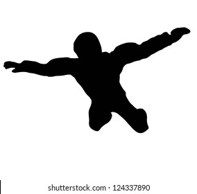 Silhouette of sky diver free falling from sky