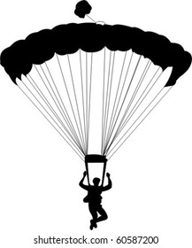 A silhouette of a skydiver