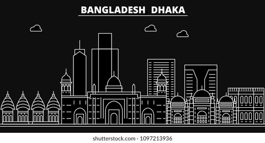 Dhaka  silhouette skyline. Bangladesh - Dhaka  vector city, bangladeshi linear architecture, buildings. Dhaka  line travel illustration, landmarks. Bangladesh flat icons, bangladeshi outline banner