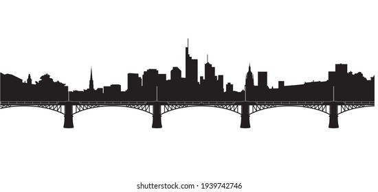 Silhouette of the skyline and Ignatz Bubis Bridge, Frankfurt am Main, Germany 