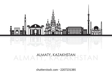 Silhouette Skyline panorama of city of Almaty, Kazakhstan - vector illustration