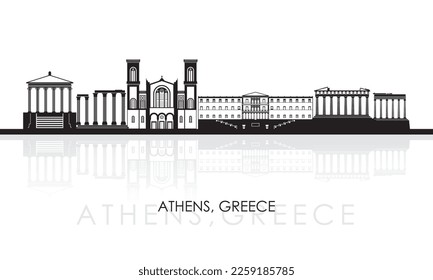 Panorama de Silhouette Skyline de la ciudad de Atenas, Grecia - ilustración vectorial