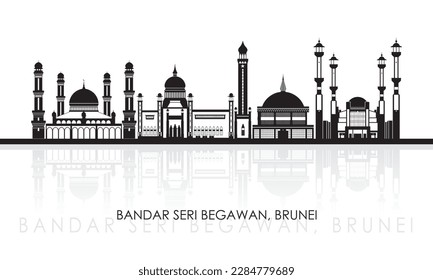 Silhouette Skyline panorama of city of Bandar Seri Begawan, Brunei - vector illustration