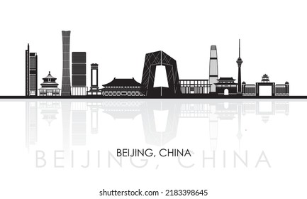 Panorama de Silhouette Skyline de la ciudad de Beijing, China - ilustración vectorial