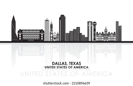 Silhouette Skyline panorama of city of Dallas, Texas, United States - vector illustration