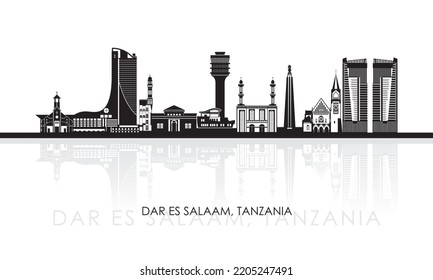 Silhouette Skyline panorama of city of Dar Es Salaam, Tanzania - vector illustration