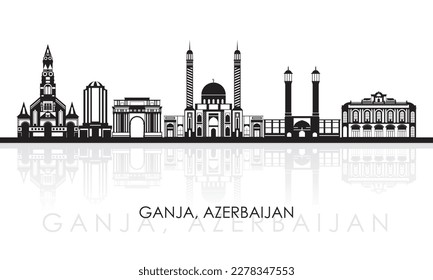 Silhouette Skyline panorama of city of Ganja, Azerbaijan - vector illustration