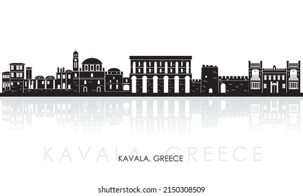 Silhouette Skyline panorama of city of Kavala, Greece - vector illustration