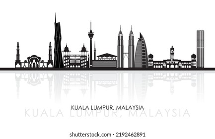 Panorama de Silhouette Skyline de la ciudad de Kuala Lumpur, Malasia - ilustración vectorial