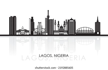 Silhouette Skyline panorama of city of Lagos, Nigeria - vector illustration