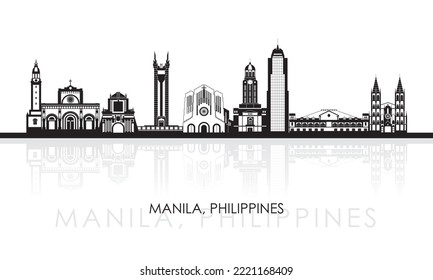 Silhouette Skyline panorama of city of Manila, Philippines  - vector illustration