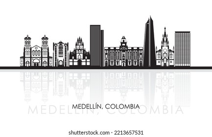 Silhouette Skyline panorama of city of Medellin, Colombia - vector illustration