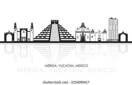 Silhouette Skyline panorama of city of Merida, Yucatan, Mexico - vector illustration